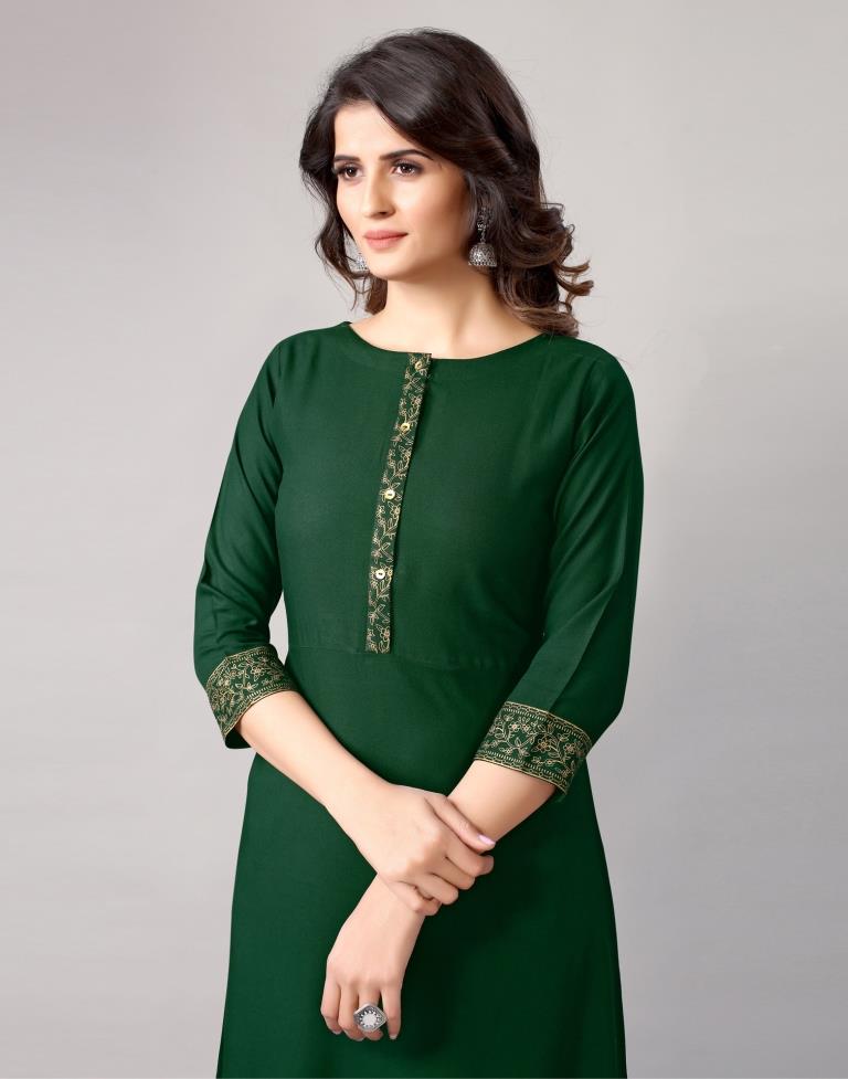 Bottal Green Printed Kurti