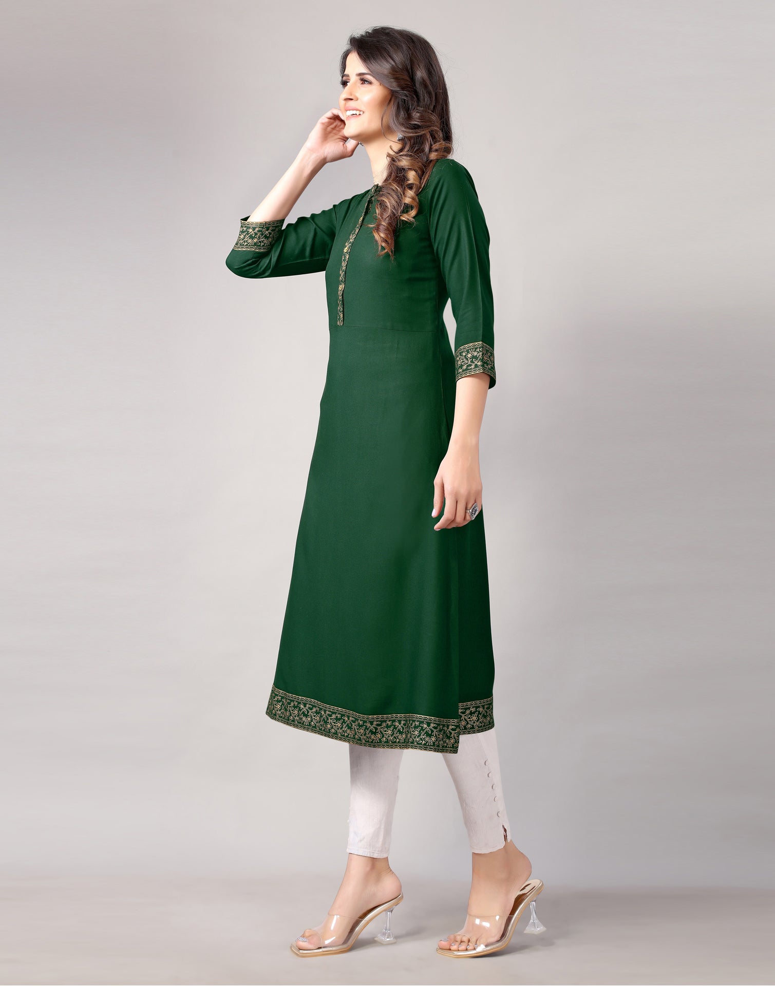 Bottal Green Printed Kurti