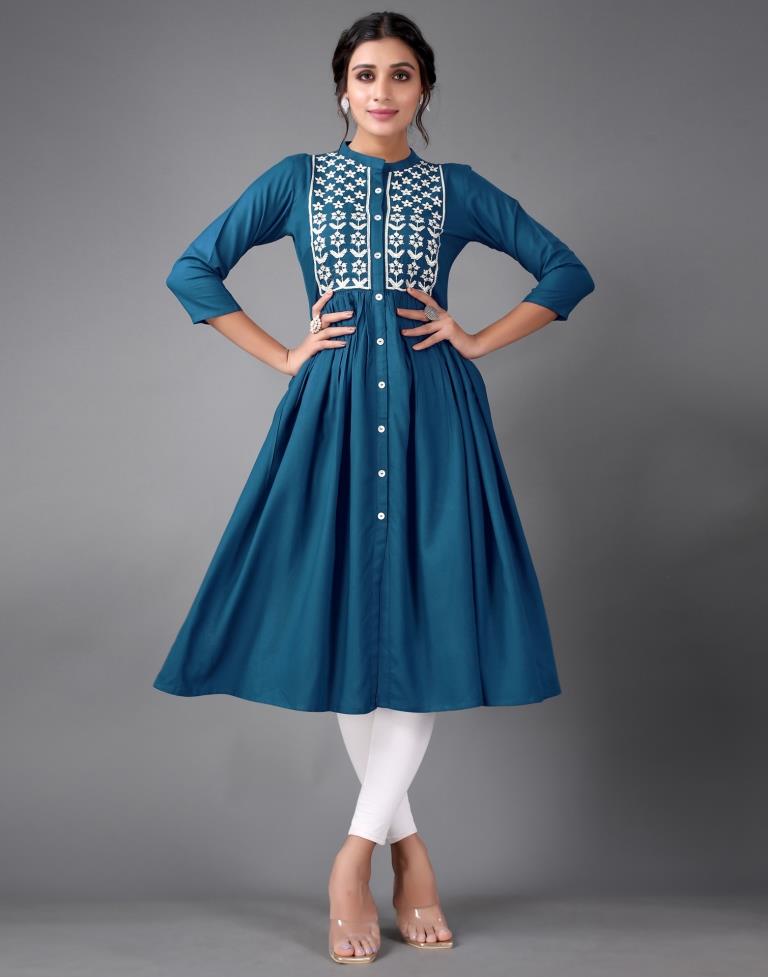 Teal Embroidered Kurti