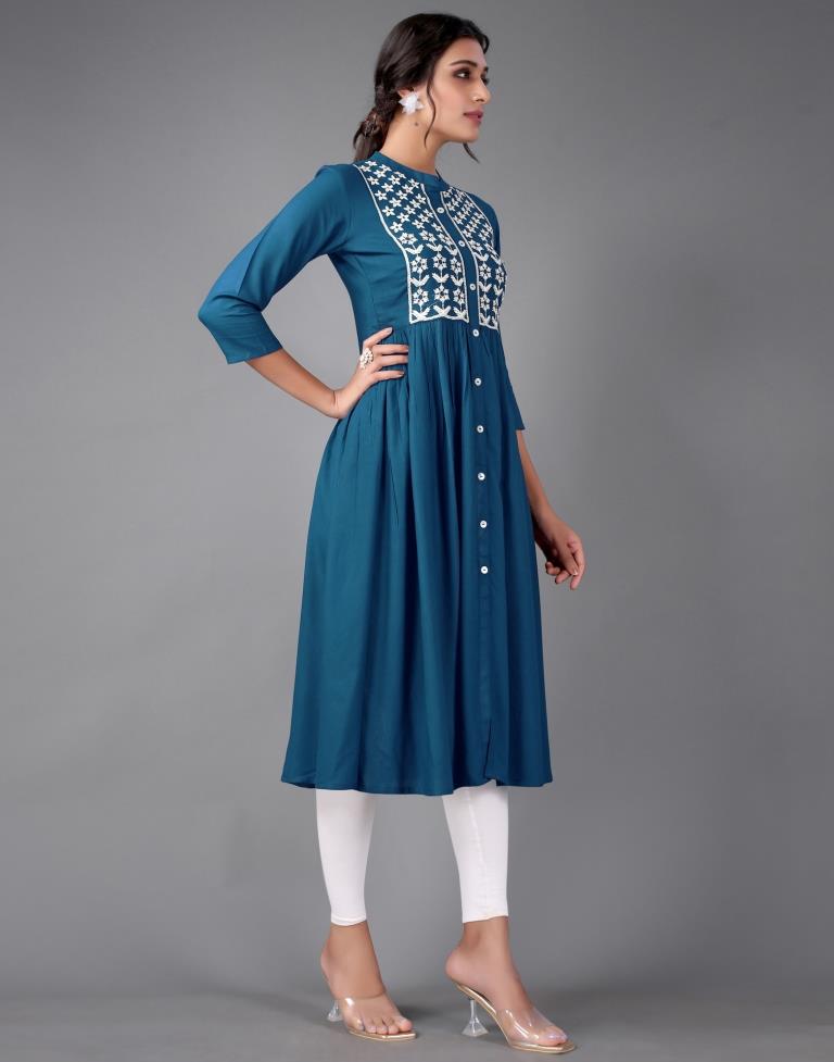 Teal Embroidered Kurti