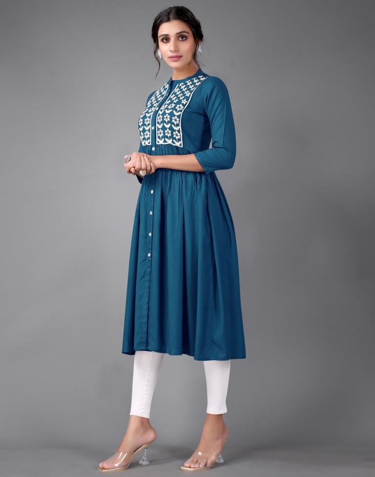 Teal Embroidered Kurti