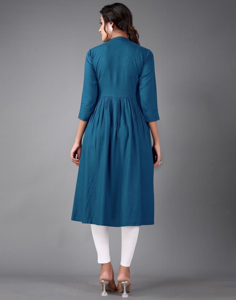 Teal Embroidered Kurti
