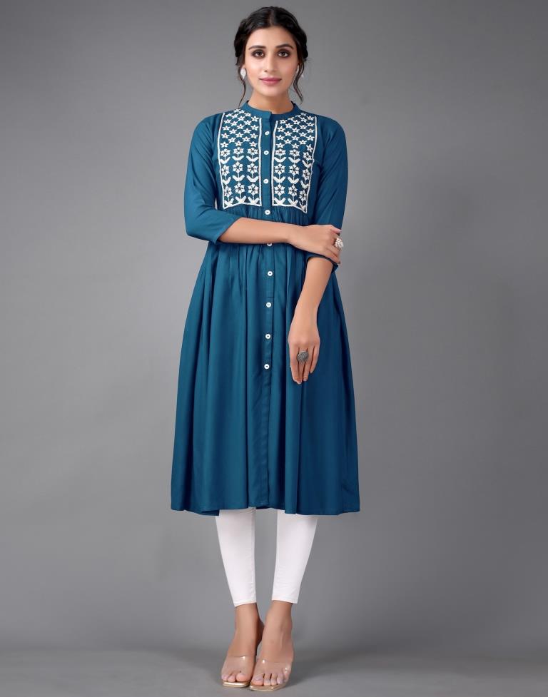 Teal Embroidered Kurti