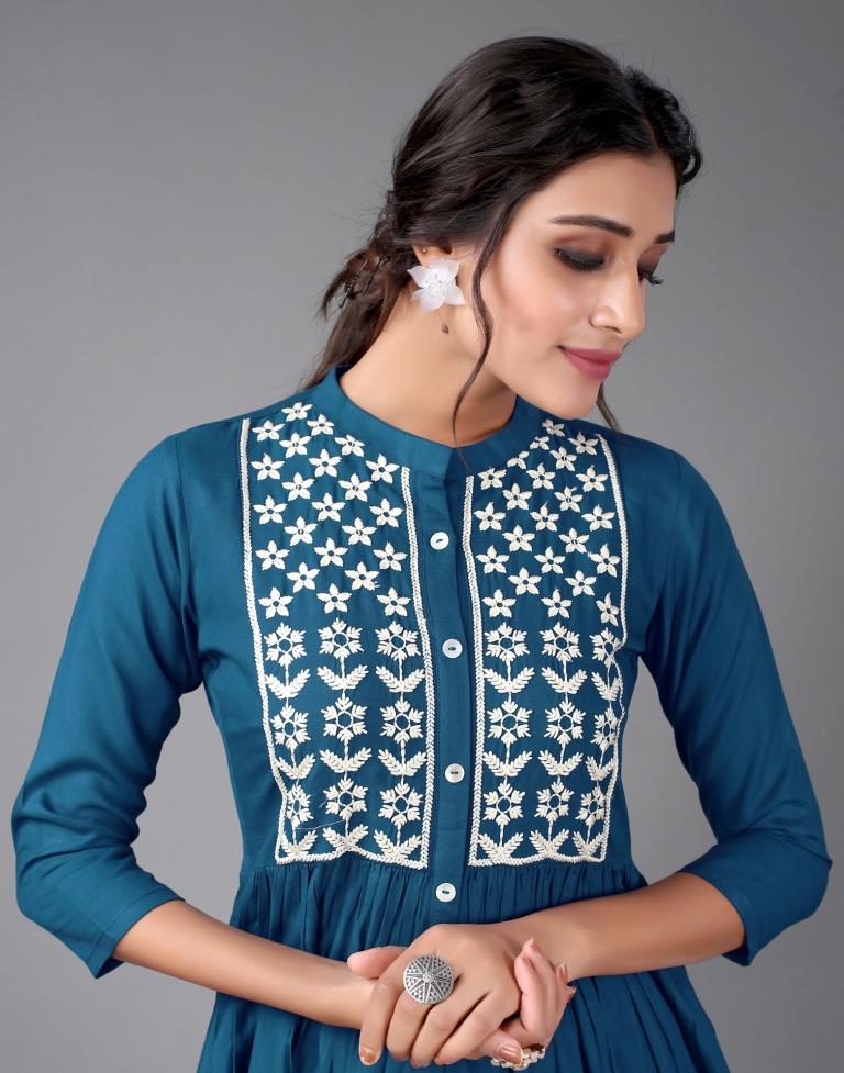 Teal Embroidered Kurti