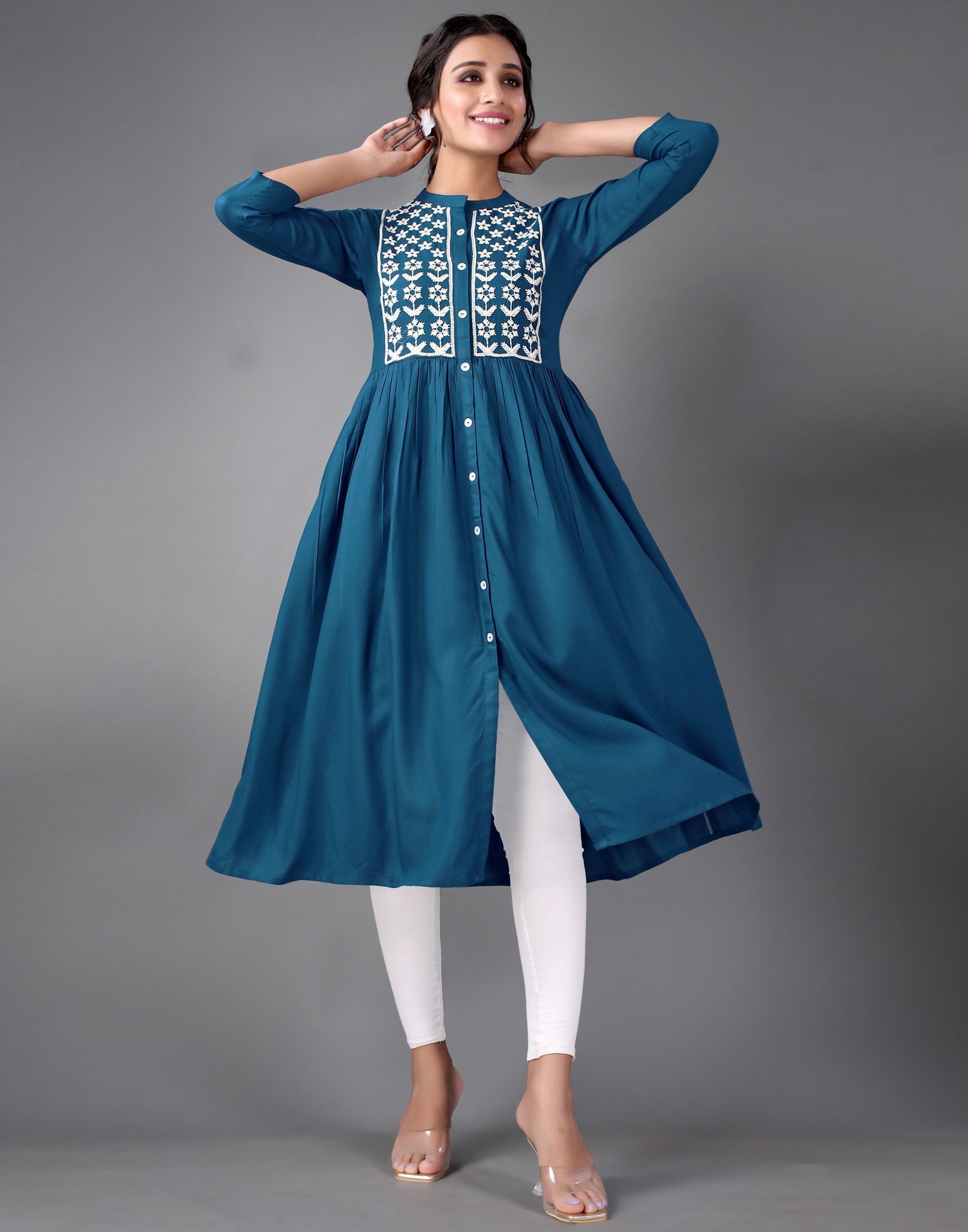 Teal Embroidered Kurti
