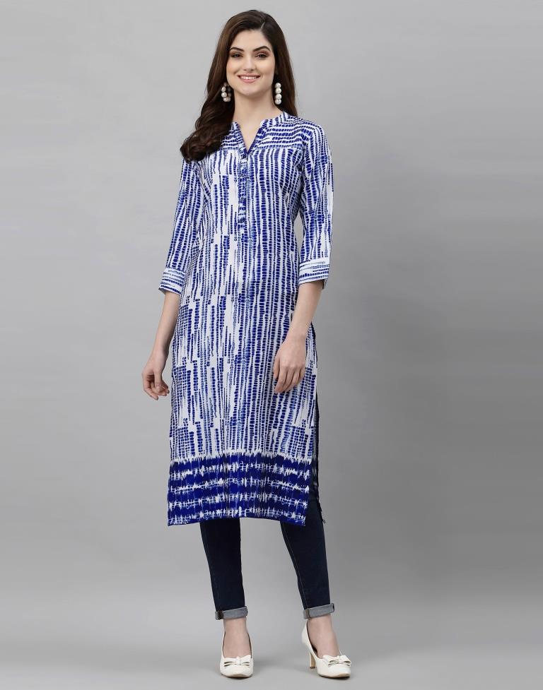 White & Blue Printed Kurti