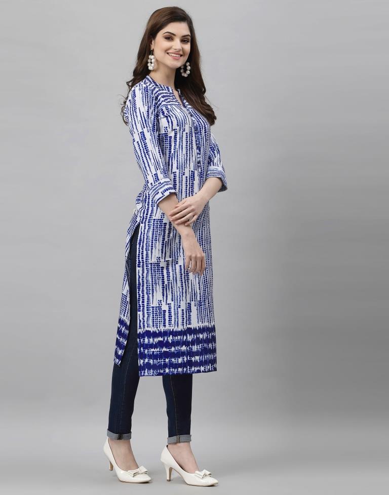 White & Blue Printed Kurti