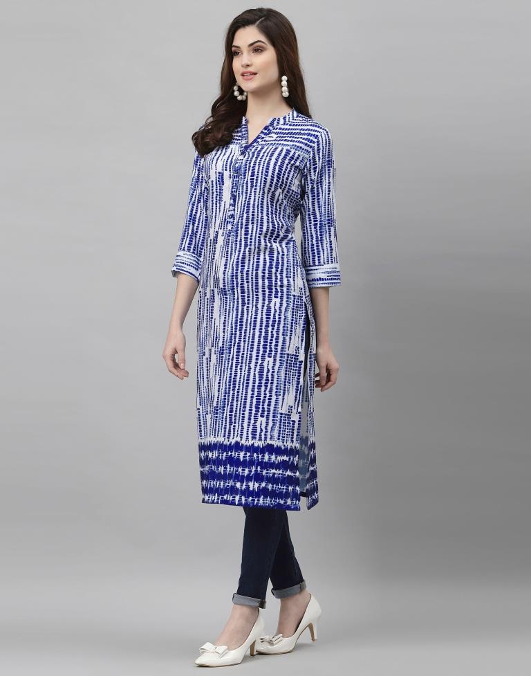 White & Blue Printed Kurti