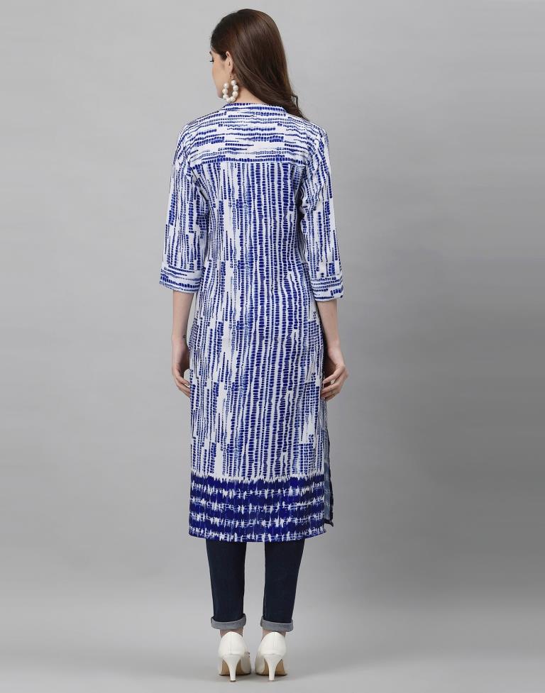 White & Blue Printed Kurti