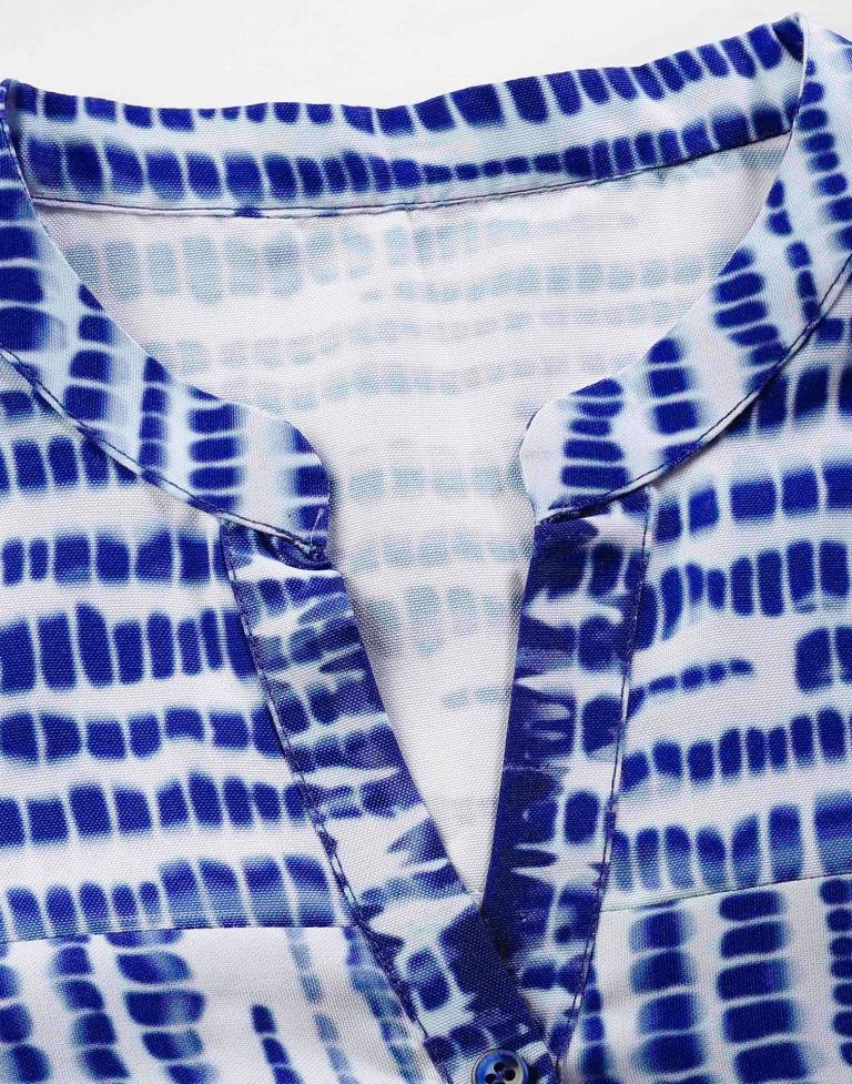 White & Blue Printed Kurti
