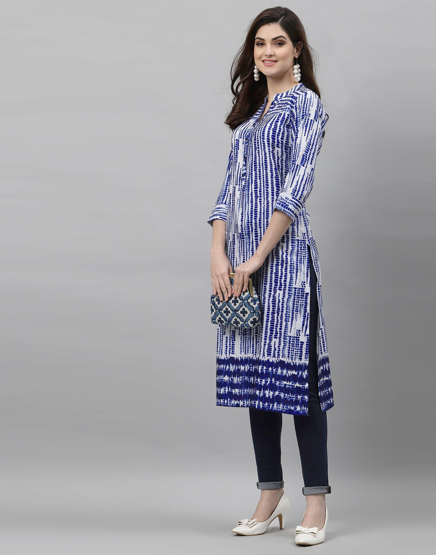 White & Blue Printed Kurti