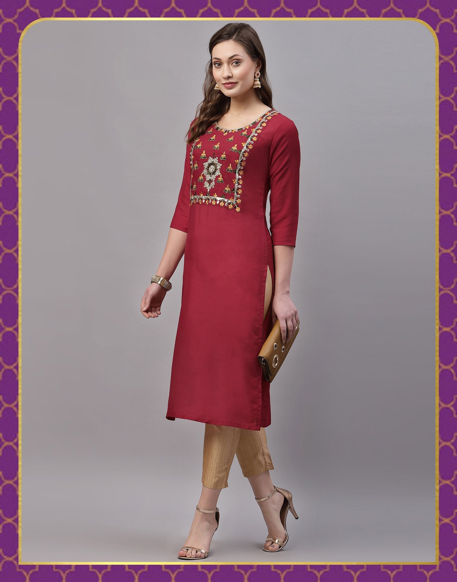 Red Embroidered Kurti