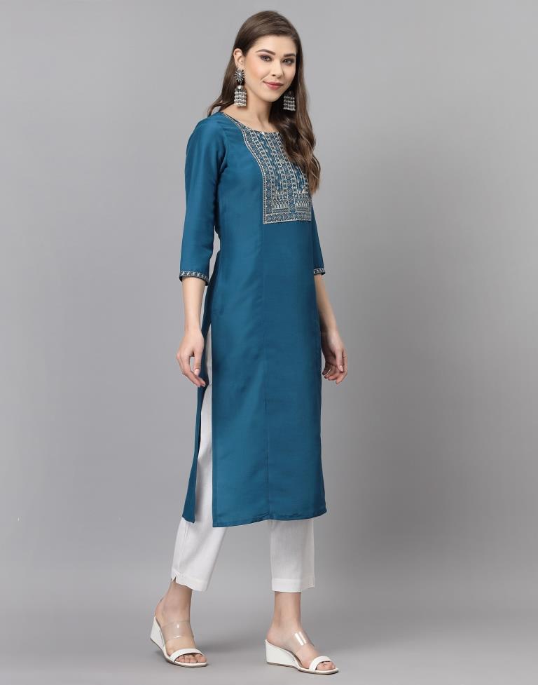 Teal Embroidered Kurti