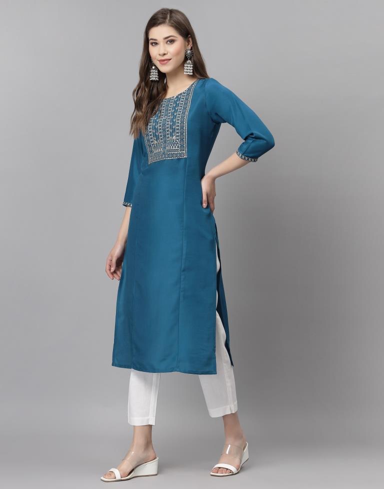 Teal Embroidered Kurti