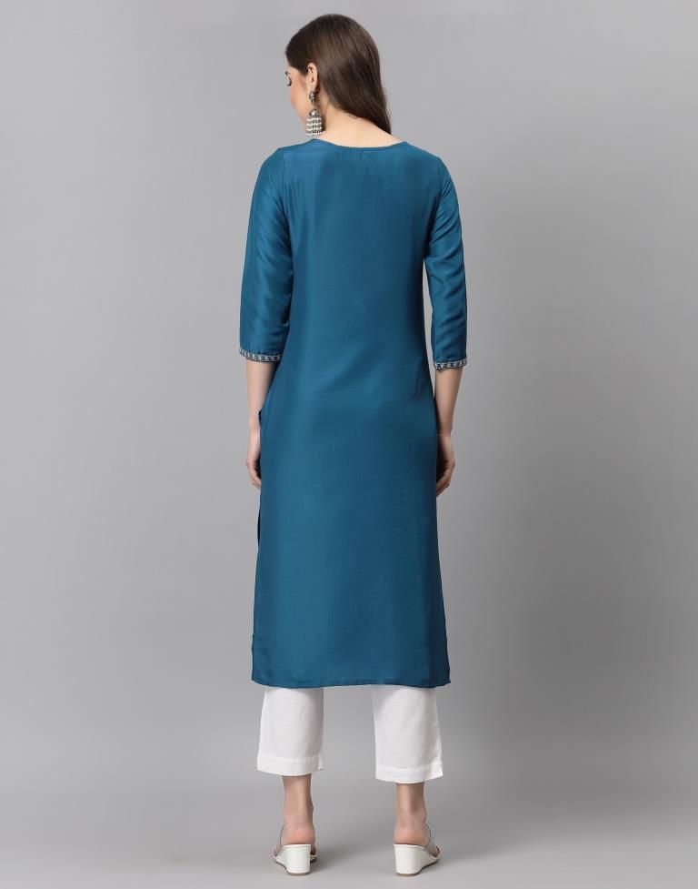 Teal Embroidered Kurti