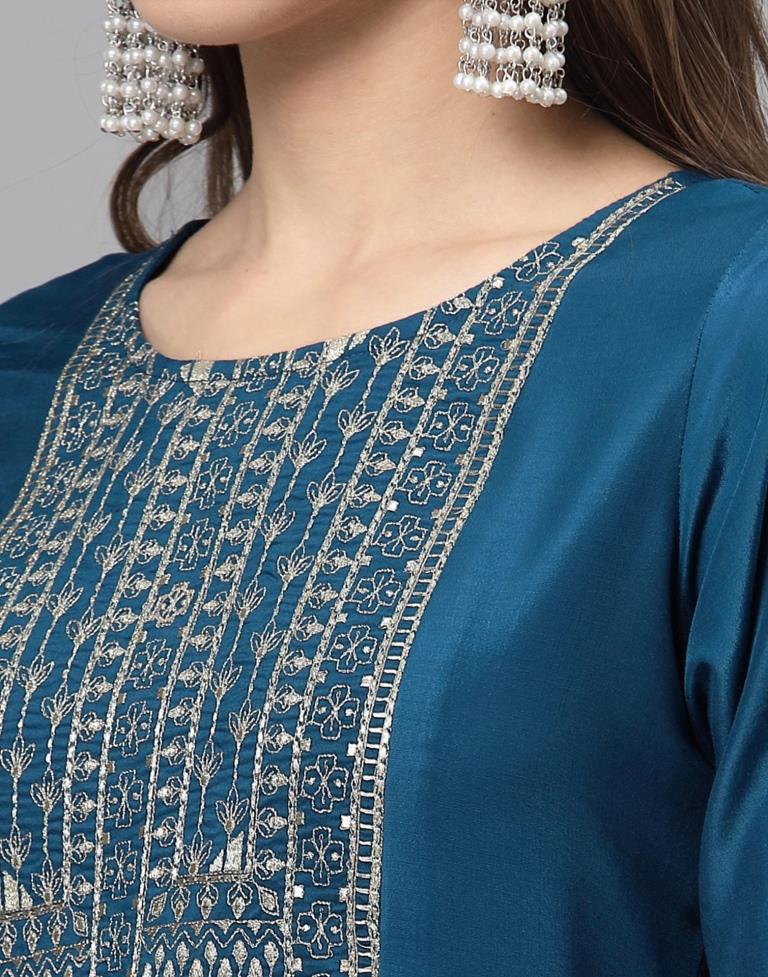 Teal Embroidered Kurti