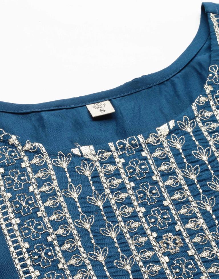 Teal Embroidered Kurti