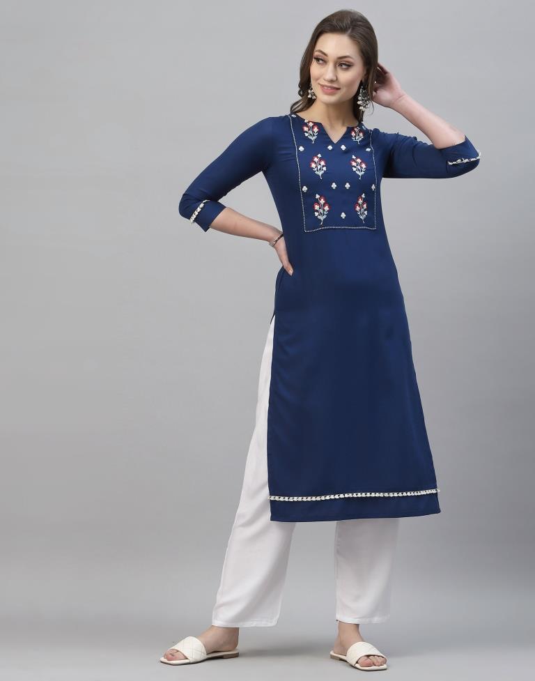 Navy Blue Embroidered Kurti