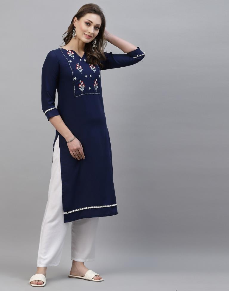 Navy Blue Embroidered Kurti
