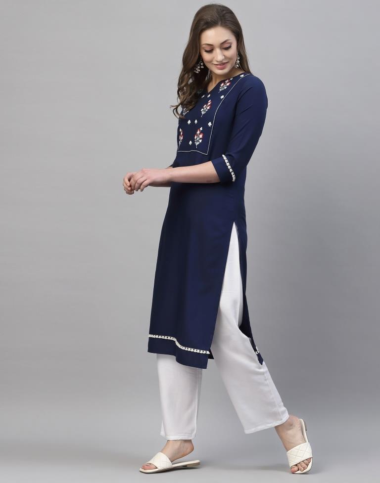 Navy Blue Embroidered Kurti
