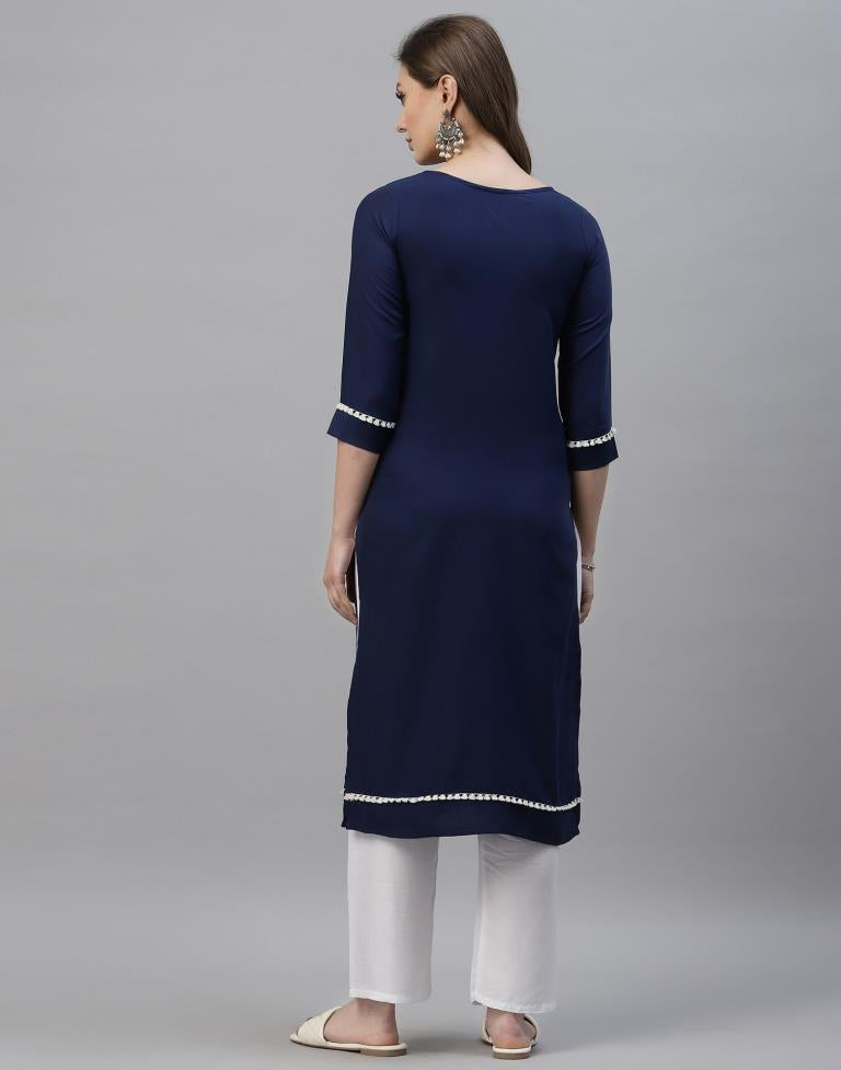 Navy Blue Embroidered Kurti
