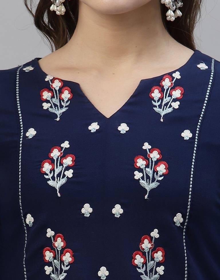 Navy Blue Embroidered Kurti