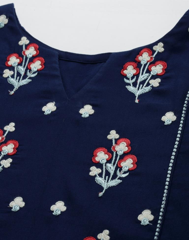 Navy Blue Embroidered Kurti