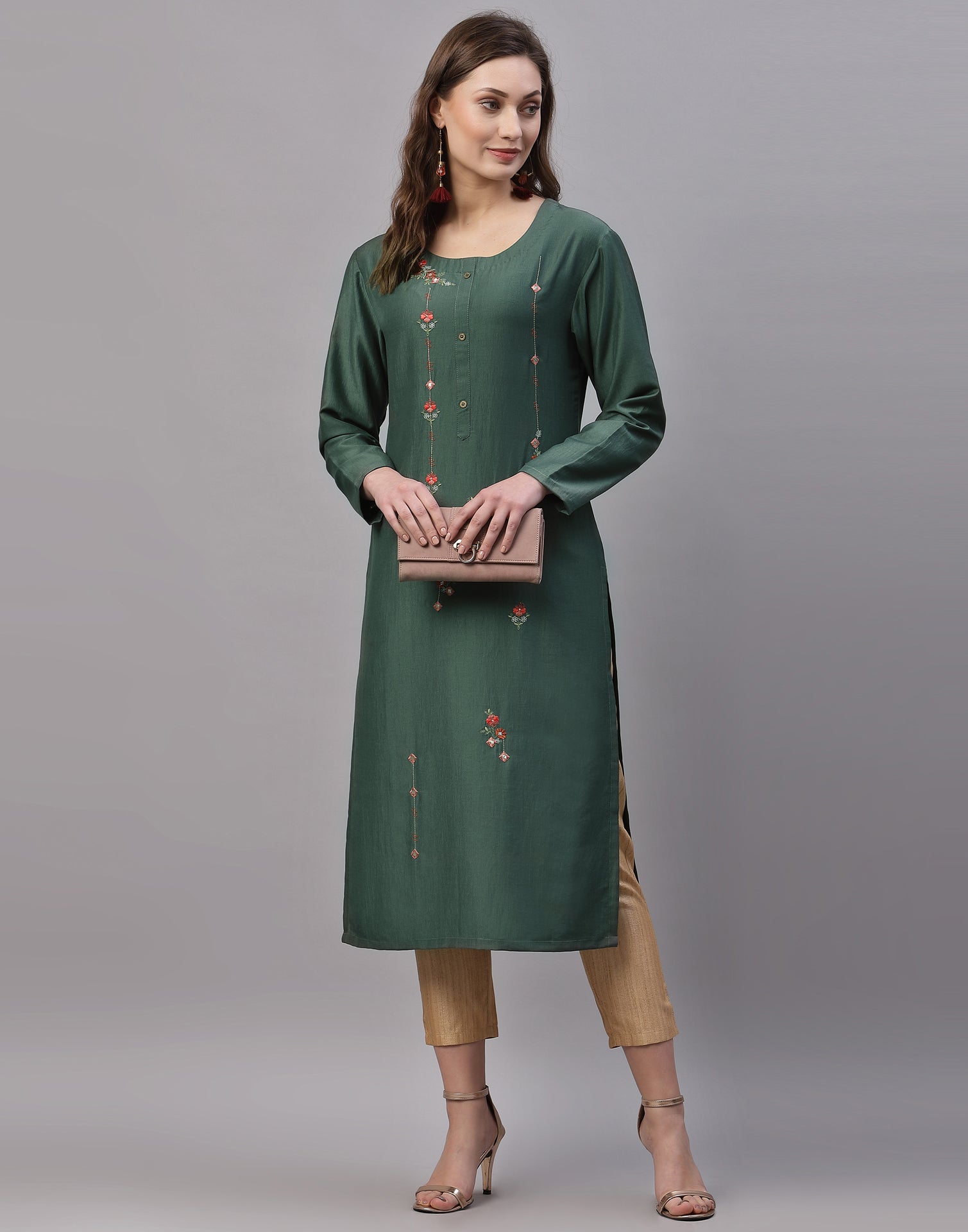 Dusty Green Embroidered Kurti