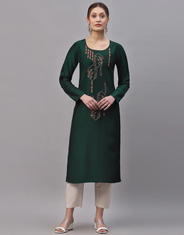 Dark Green Embroidered Kurti