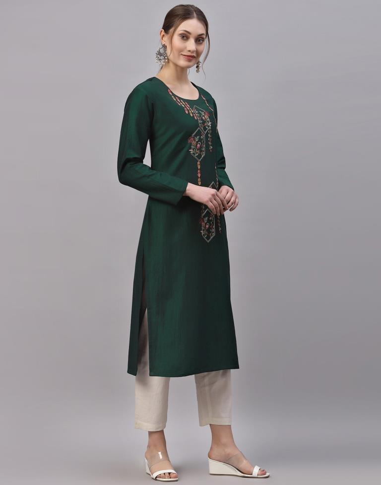 Dark Green Embroidered Kurti