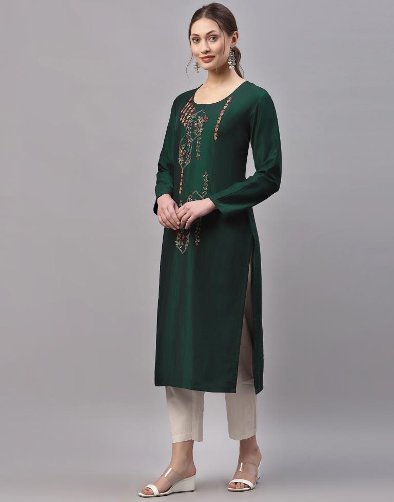 Dark Green Embroidered Kurti