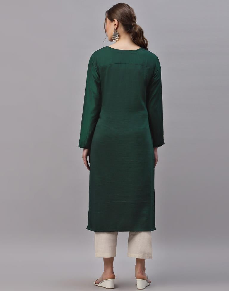 Dark Green Embroidered Kurti