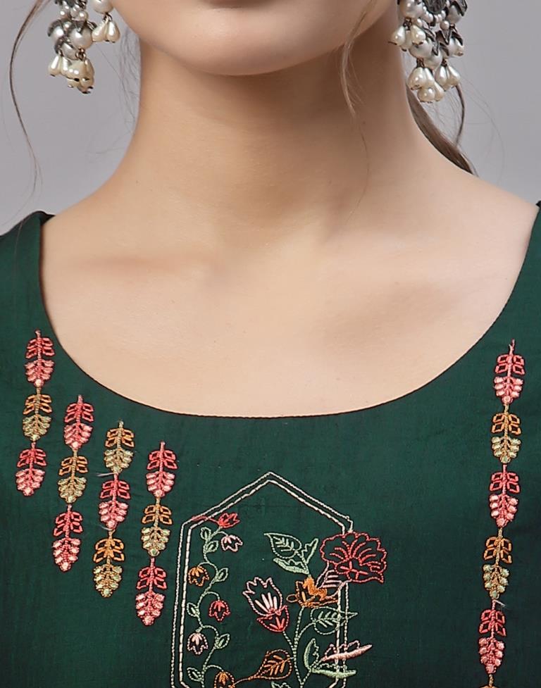 Dark Green Embroidered Kurti