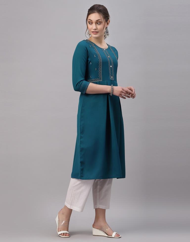 Teal Embroidered Kurti
