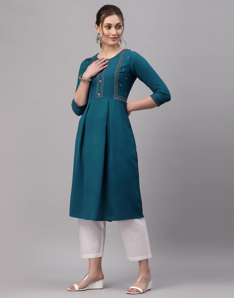 Teal Embroidered Kurti