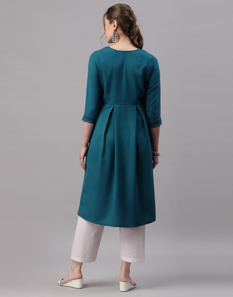 Teal Embroidered Kurti