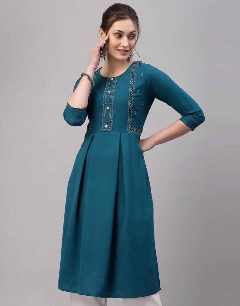 Teal Embroidered Kurti