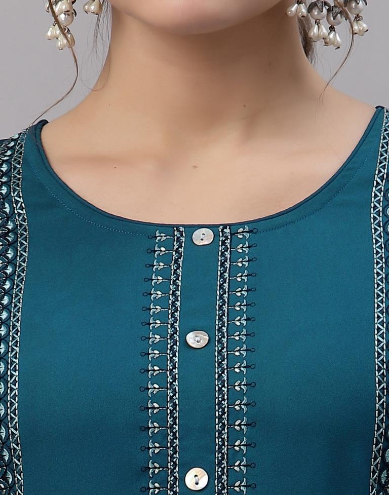 Teal Embroidered Kurti