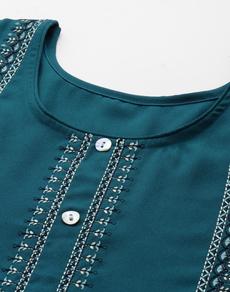 Teal Embroidered Kurti