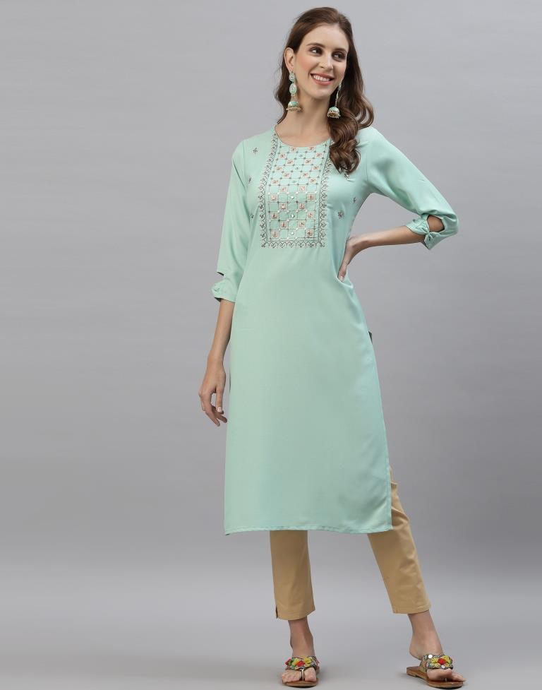 Mint Green Embroidered Kurti