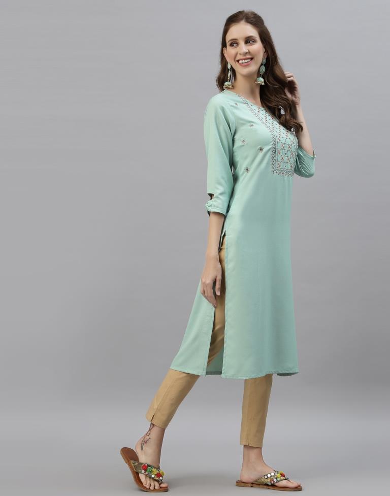 Mint Green Embroidered Kurti