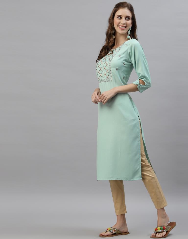 Mint Green Embroidered Kurti