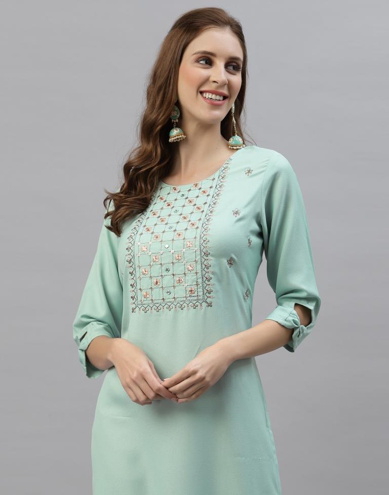 Mint Green Embroidered Kurti