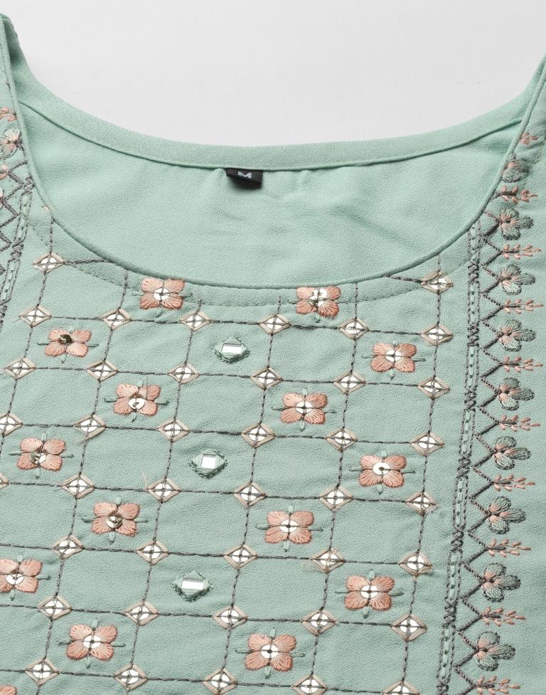 Mint Green Embroidered Kurti