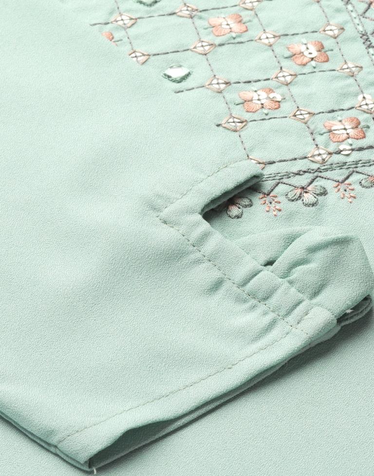 Mint Green Embroidered Kurti
