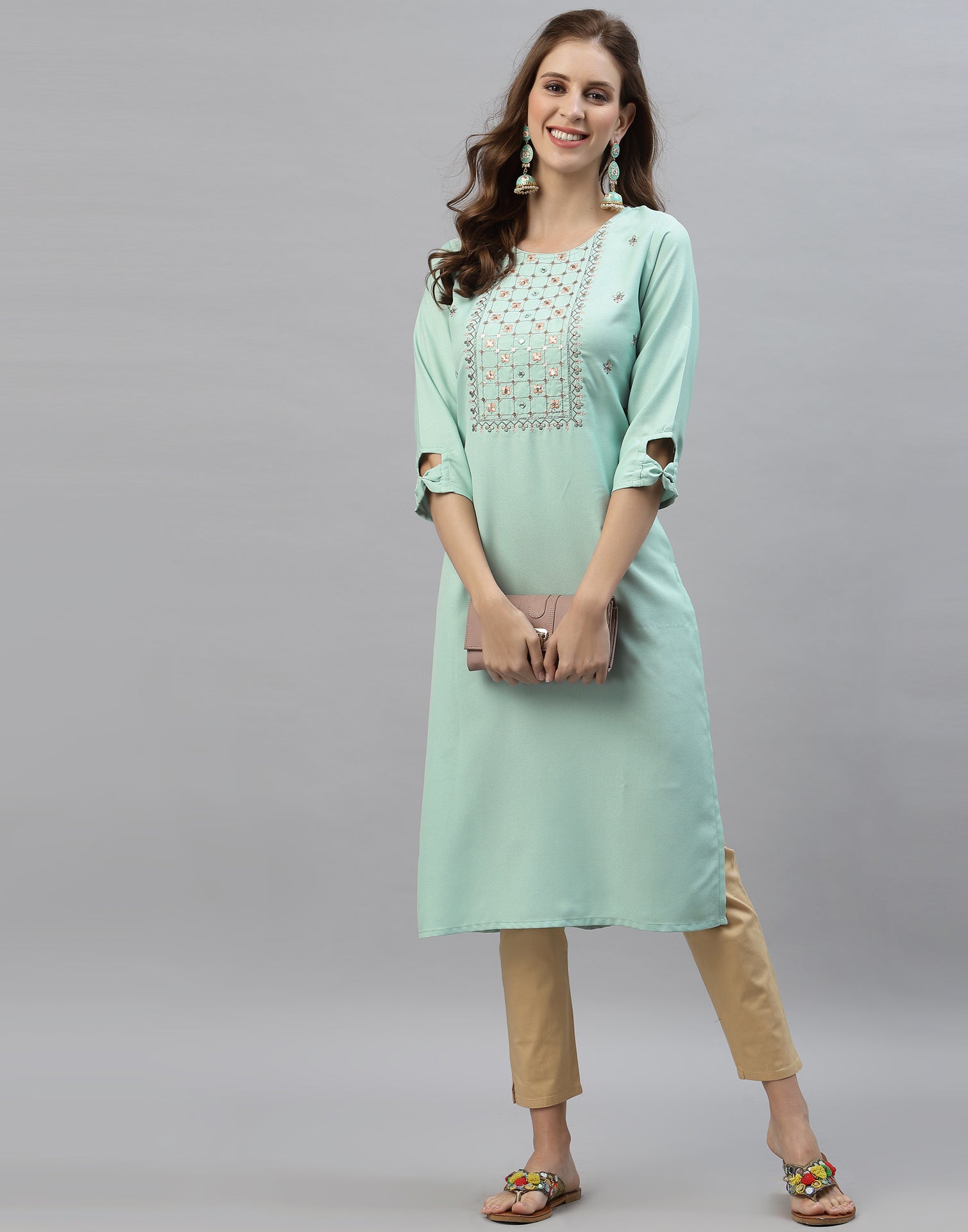 Mint Green Embroidered Kurti