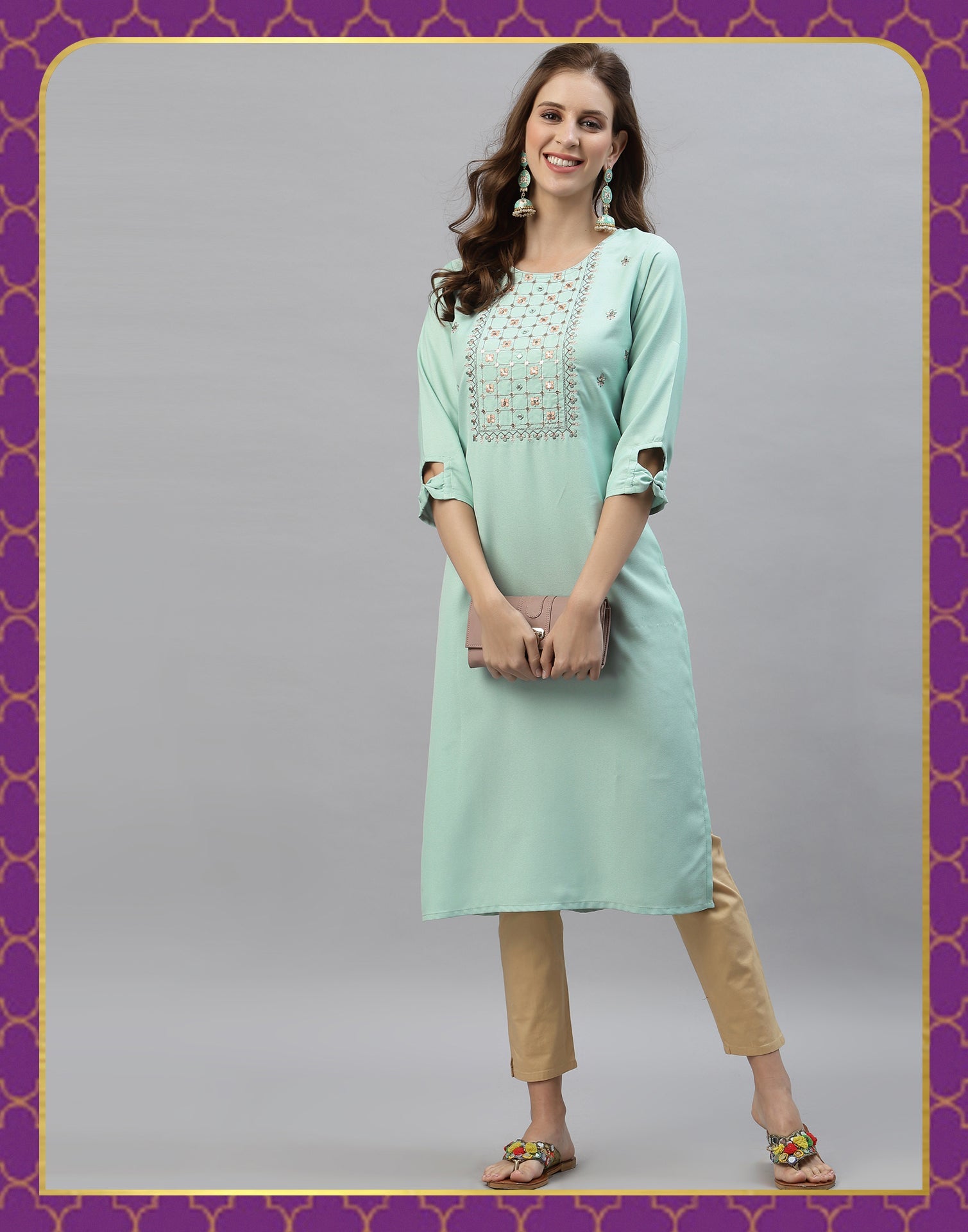 Mint Green Embroidered Kurti
