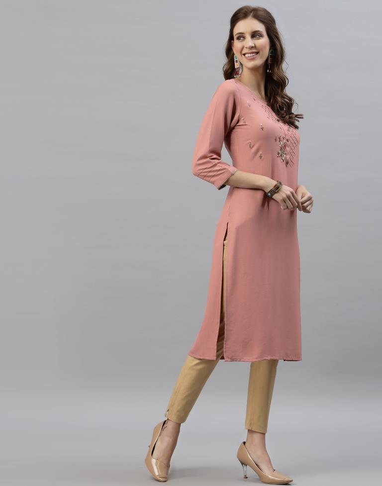 Badami Pink Embroidered Kurti