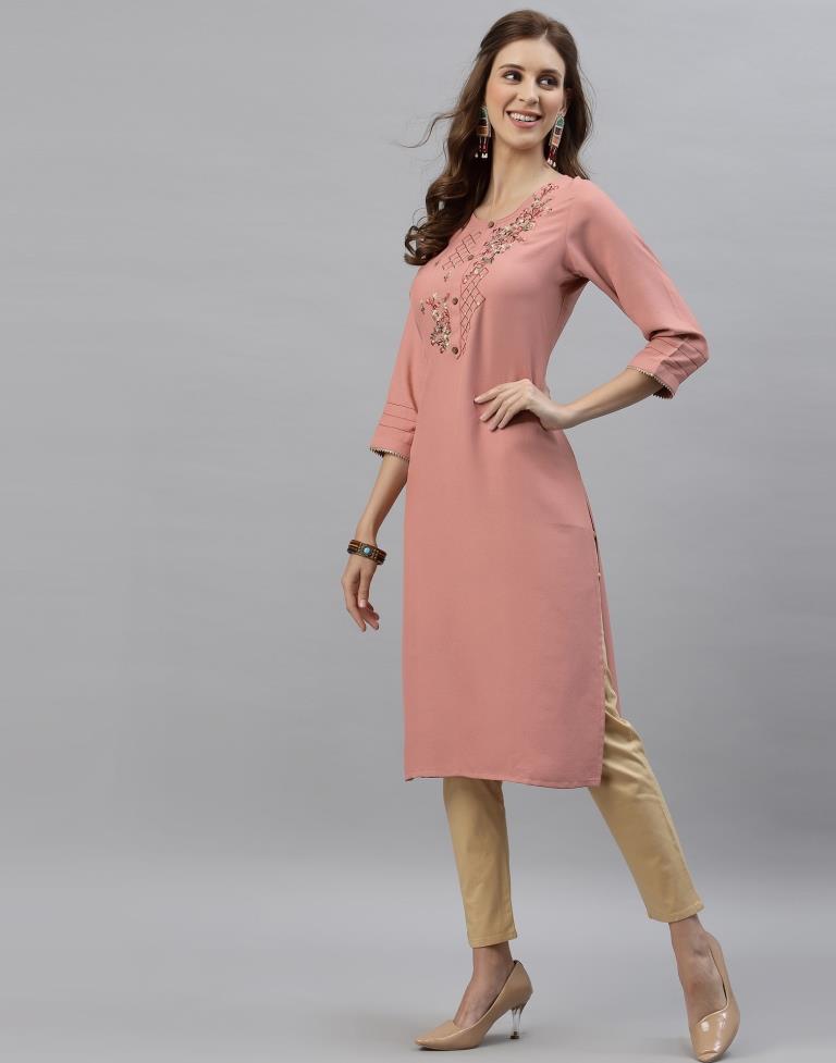 Badami Pink Embroidered Kurti