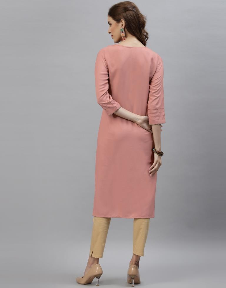 Badami Pink Embroidered Kurti